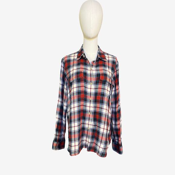 Chaps Denim Red Green White Plaid Flannel Shirt XL Cotton Long Sleeve Holiday - Picture 3 of 8